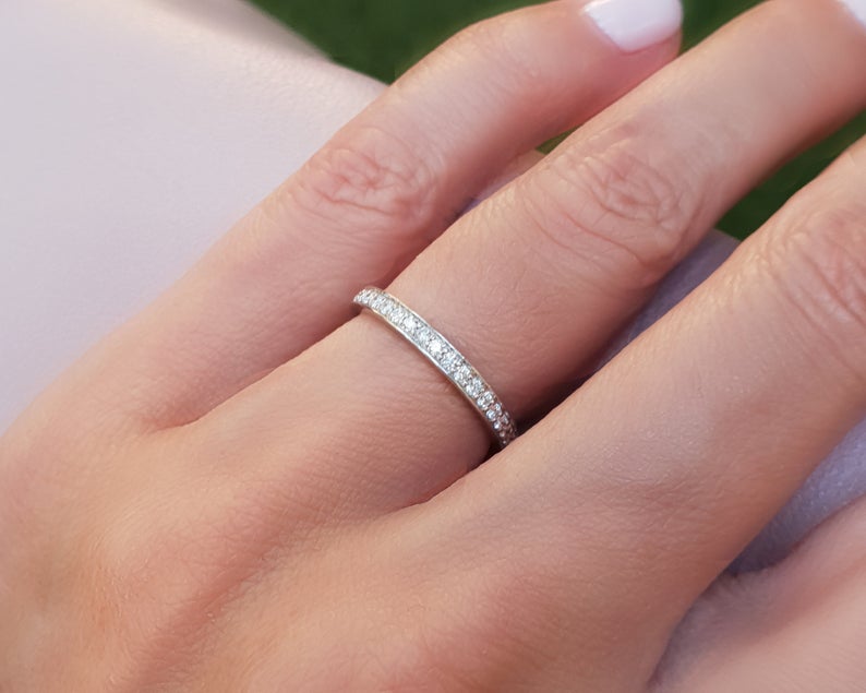 1.20 CT Round Cut Diamond White Gold Over On 925 Sterling Silver Eternity Band Pave Set Ring