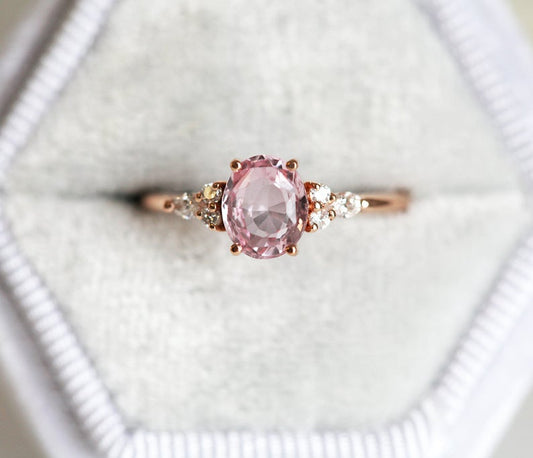 1 CT Oval Cut Pink Sapphire Diamond Rose Gold Over On 925 Sterling Silver Solitaire With Accents Ring