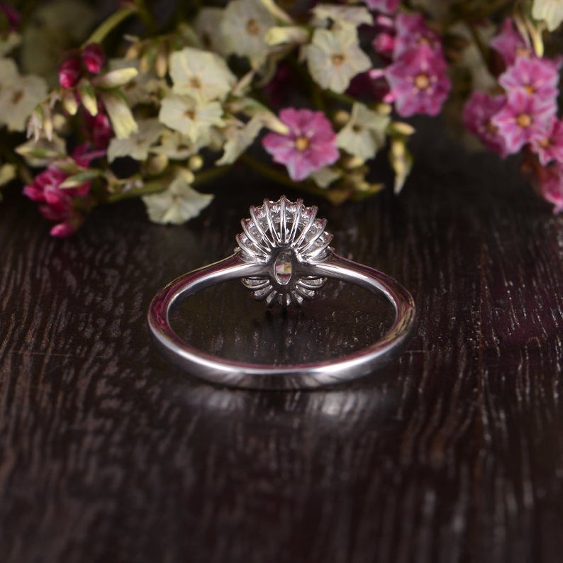 1 CT Oval Cut White Sapphire Diamond White Gold Over On 925 Sterling Silver Halo Woman Wedding Ring