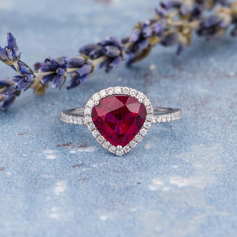 1.75 Ct Trillion Cut Red Ruby Halo Anniversary Gift Ring In 925 Sterling Silver