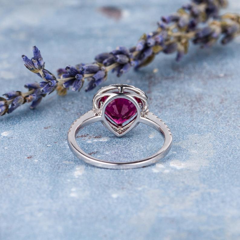 1.75 Ct Trillion Cut Red Ruby Halo Anniversary Gift Ring In 925 Sterling Silver