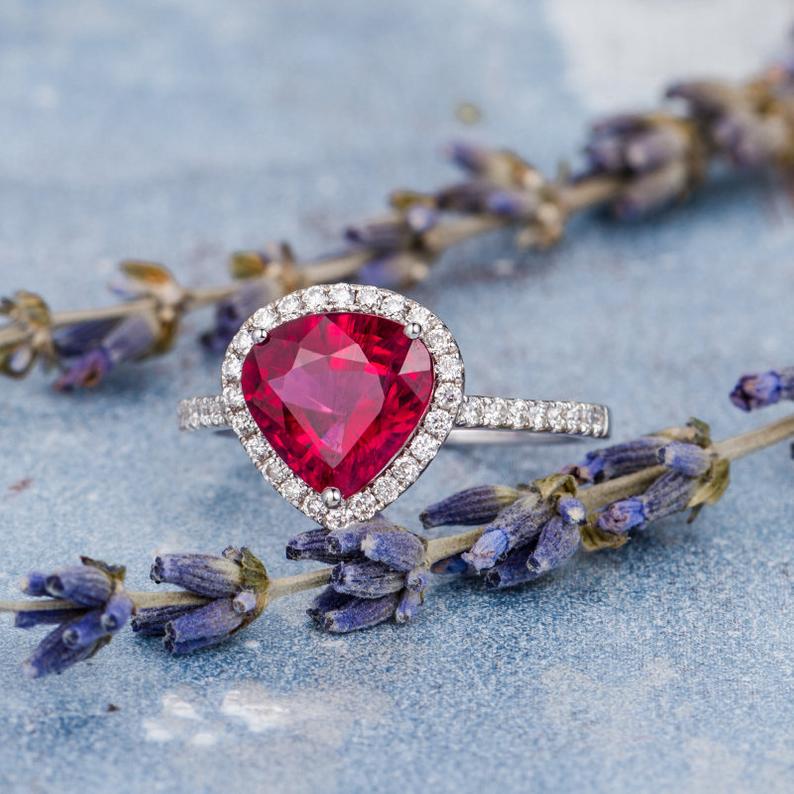 1.75 Ct Trillion Cut Red Ruby Halo Anniversary Gift Ring In 925 Sterling Silver