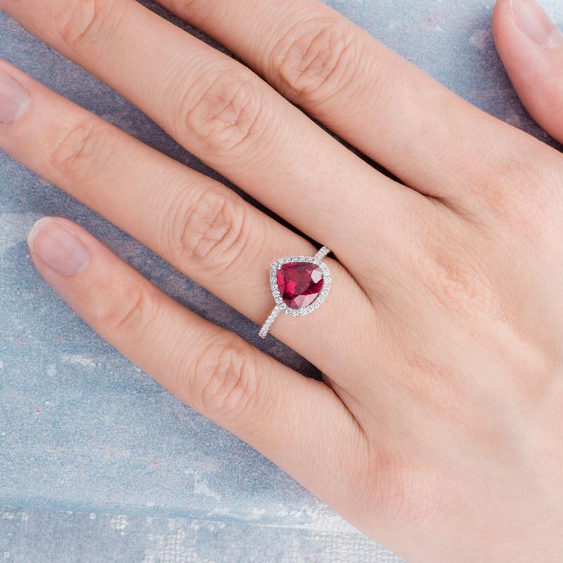 1.75 Ct Trillion Cut Red Ruby Halo Anniversary Gift Ring In 925 Sterling Silver