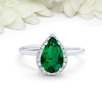 1 CT Pear Cut Green Emerald Round Diamond CZ 925 Sterling Silver Halo Engagement Ring