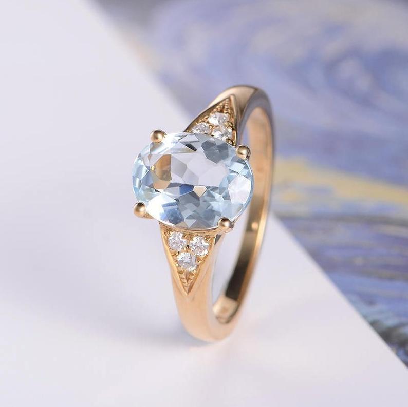 1.20 Ct Oval Cut Aquamarine 925 Sterling Silver Solitaire W/Accents Anniversary Gift Ring
