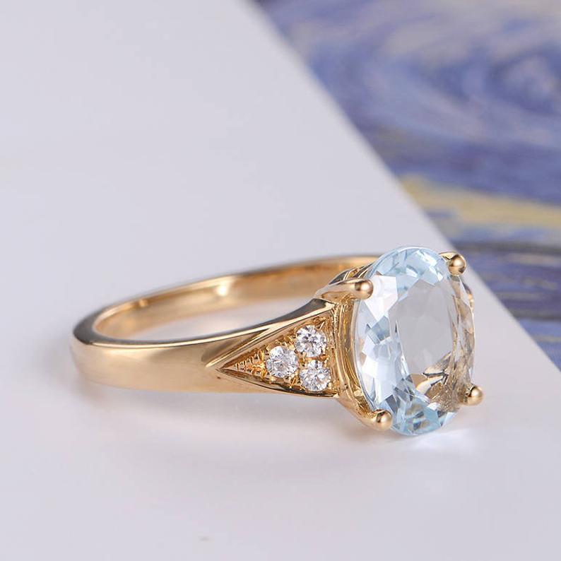 1.20 Ct Oval Cut Aquamarine 925 Sterling Silver Solitaire W/Accents Anniversary Gift Ring