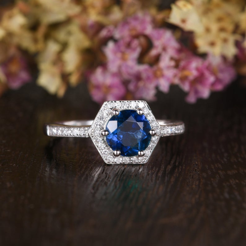 1 CT Round Cut Blue Sapphire Diamond 925 Sterling Silver Halo Anniversary Gift For Women