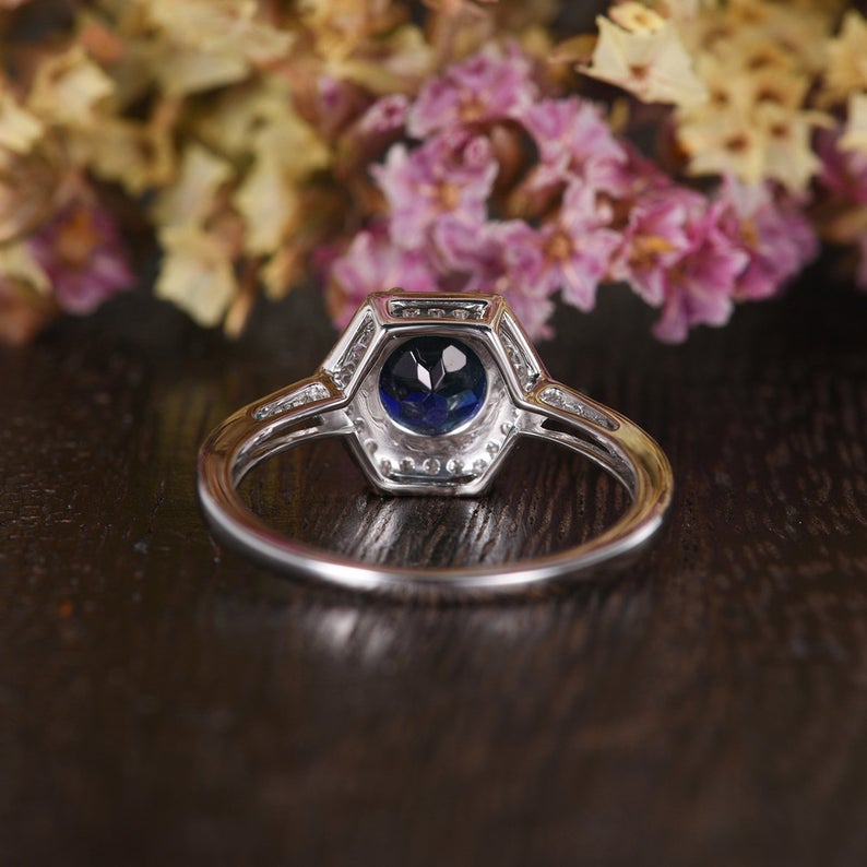 1 CT Round Cut Blue Sapphire Diamond 925 Sterling Silver Halo Anniversary Gift For Women