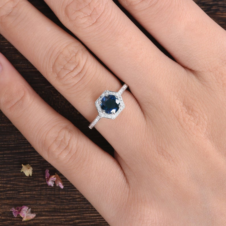 1 CT Round Cut Blue Sapphire Diamond 925 Sterling Silver Halo Anniversary Gift For Women