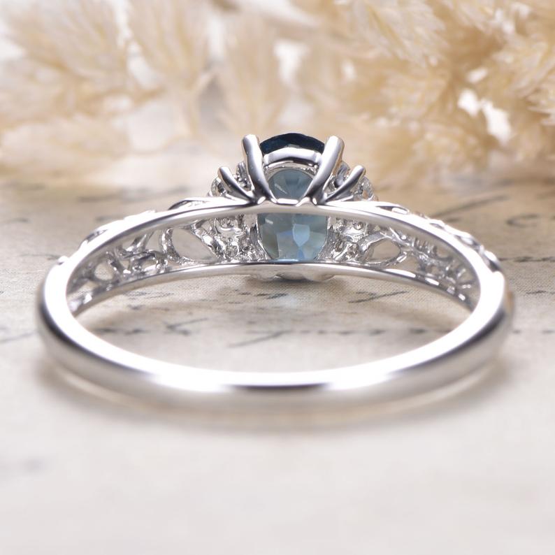 1.20 Ct Oval Cut London Blue Topaz Solitaire W/Accents Promise Gift Ring In 925 Sterling Silver