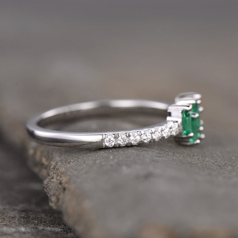1.75 Ct Baguette Cut Green Emerald 925 Sterling Silver Cluster Half Eternity Band Ring