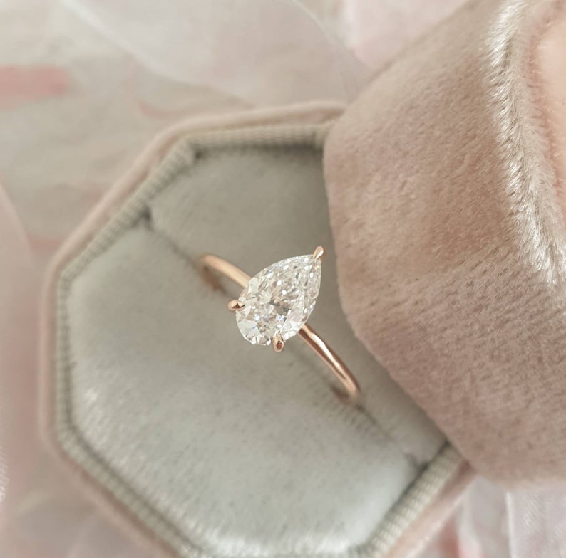 1 CT Pear Cut Diamond 925 Sterling Silver Solitaire Engagement Ring