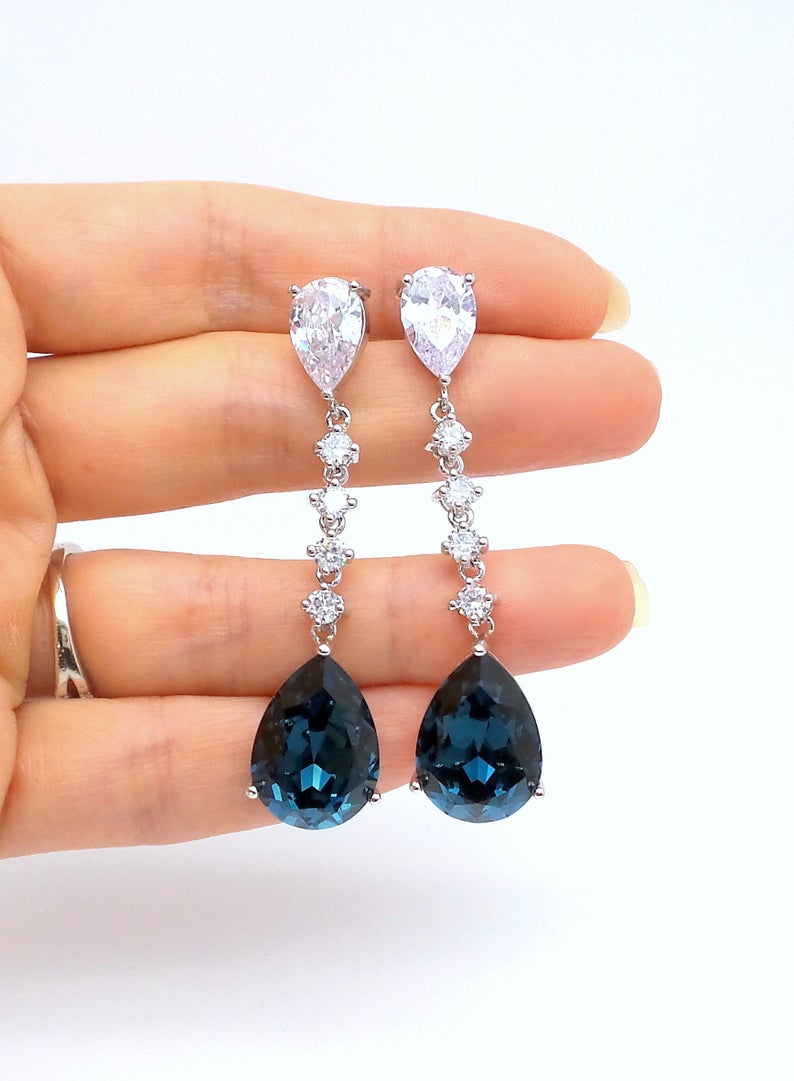 3.00 Ct Pear Cut London Blue Topaz 925 Sterling Silver Teardrop Engagement Earrings