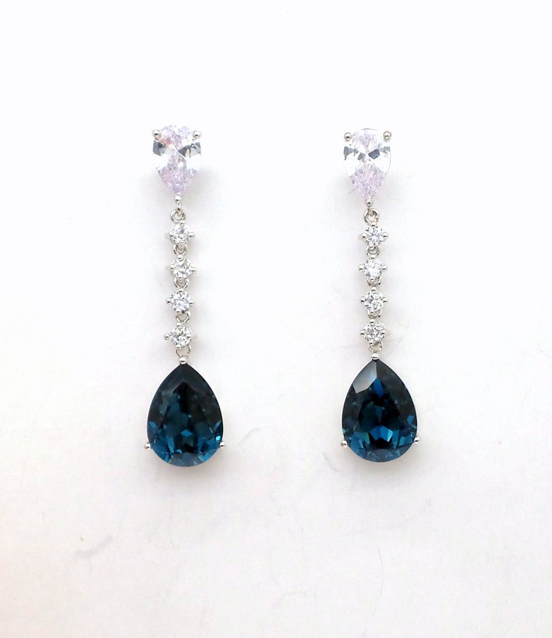 3.00 Ct Pear Cut London Blue Topaz 925 Sterling Silver Teardrop Engagement Earrings