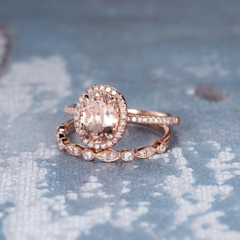 1 CT Oval Cut Morganite Diamond 925 Sterling Silver Women Wedding Bridal Set