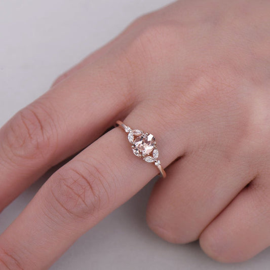 1 CT Oval Cut Pink Morganite Marquise CZ Diamond Rose Gold Over On 925 Sterling Silver