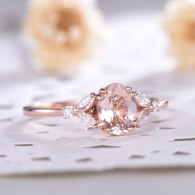 1 CT Oval Cut Pink Morganite Marquise CZ Diamond Rose Gold Over On 925 Sterling Silver