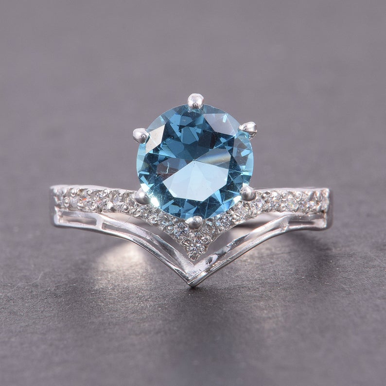 1 CT Round Cut London Blue Topaz Diamond 925 Sterling Silver Engagement Ring For Her