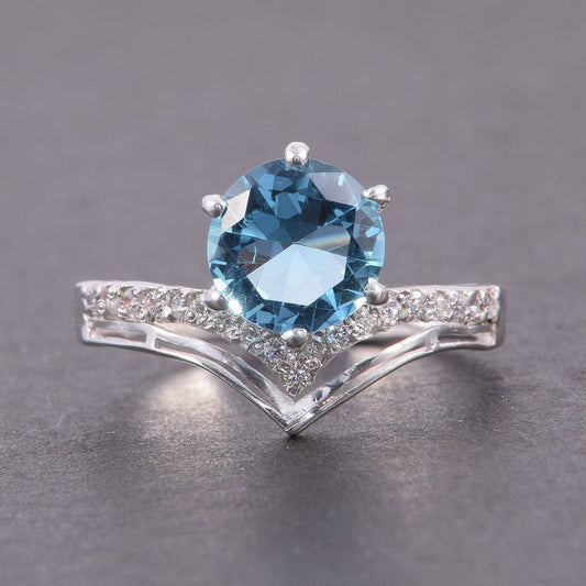 1 CT Round Cut London Blue Topaz Diamond 925 Sterling Silver Engagement Ring For Her