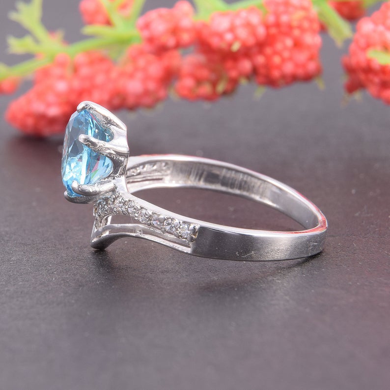 1 CT Round Cut London Blue Topaz Diamond 925 Sterling Silver Engagement Ring For Her