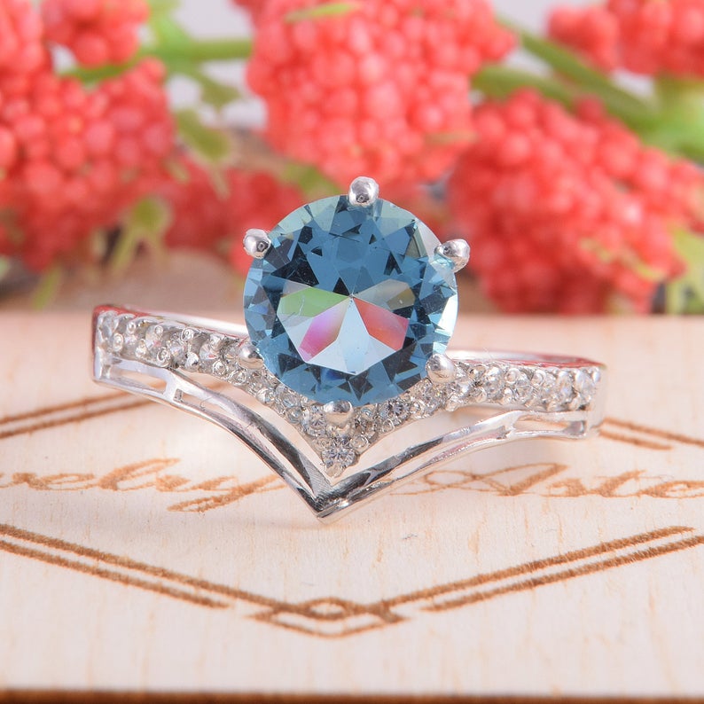 1 CT Round Cut London Blue Topaz Diamond 925 Sterling Silver Engagement Ring For Her