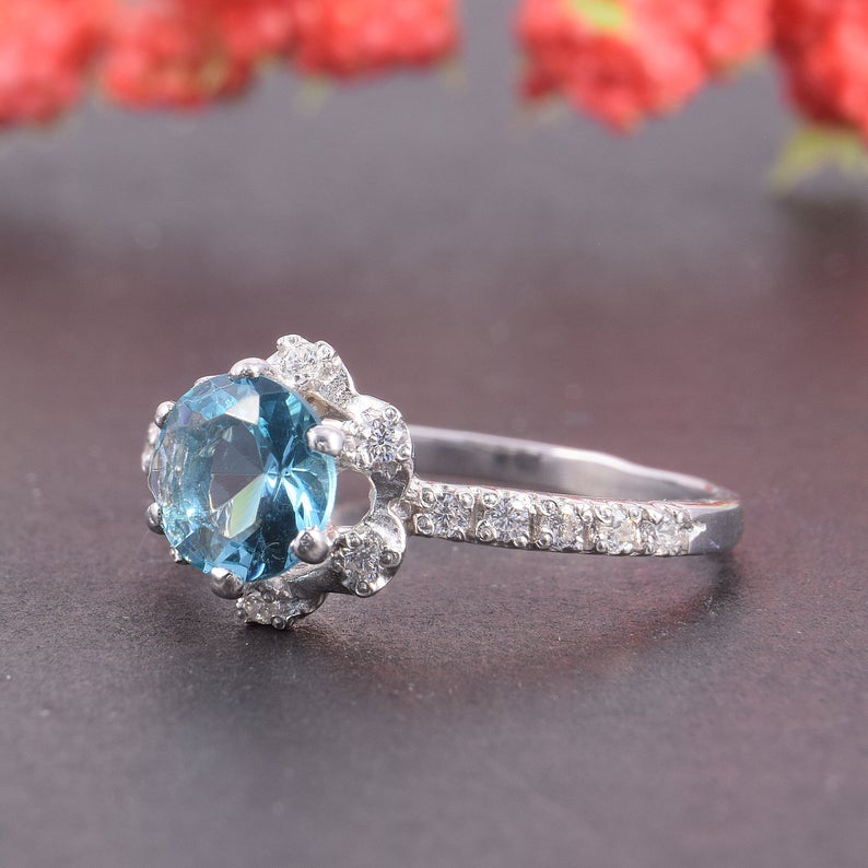 1.0 CT Round Cut London Blue Topaz Diamond 925 Sterling Silver Anniversary Ring For Her