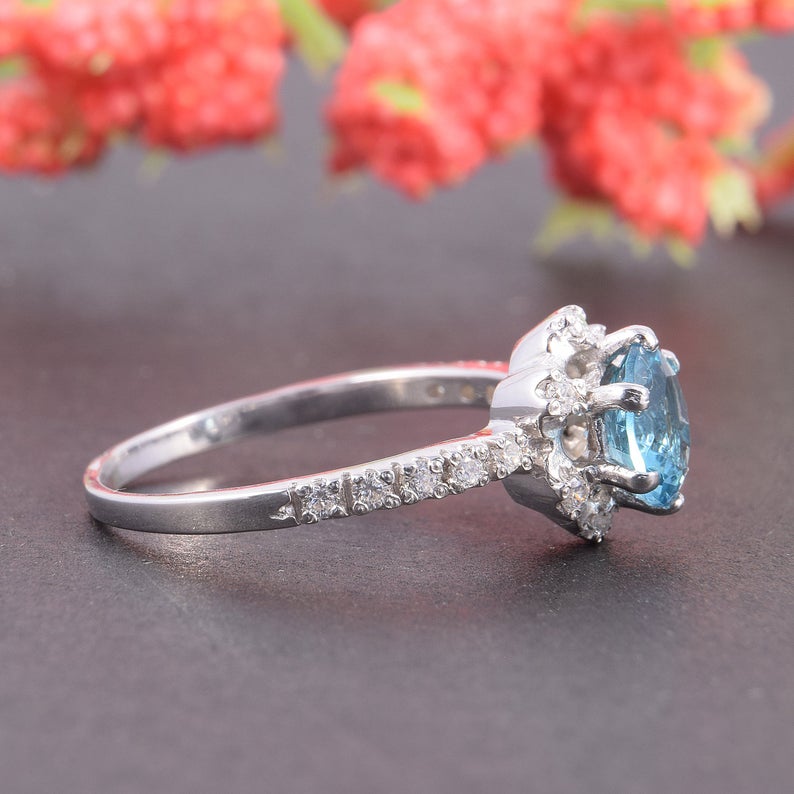 1.0 CT Round Cut London Blue Topaz Diamond 925 Sterling Silver Anniversary Ring For Her