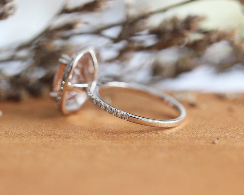 1 CT Pink Morganite Cushion Cut Diamond 925 Sterling Silver Double Halo Anniversary Ring