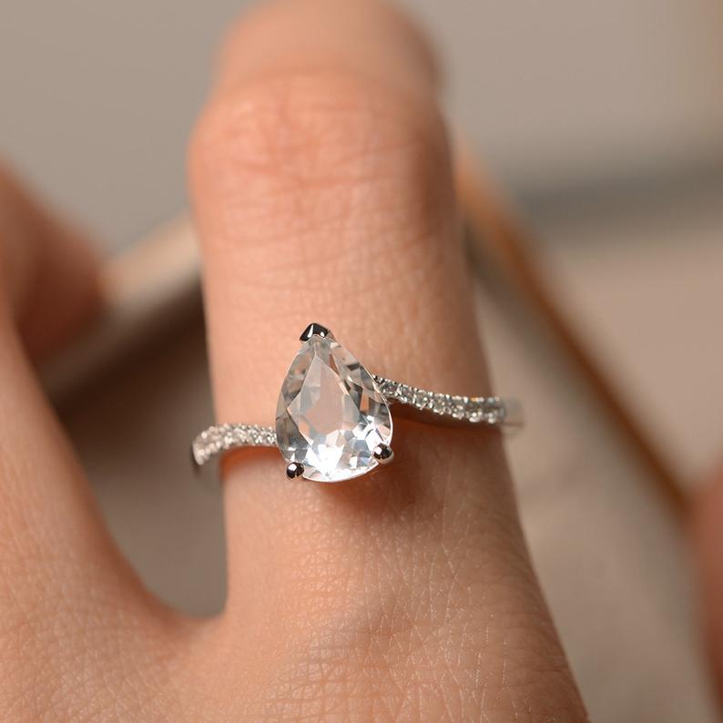 1.75 Ct Pear Cut White Topaz White Gold Over On 925 Sterling Silver Bypass Engagement Ring