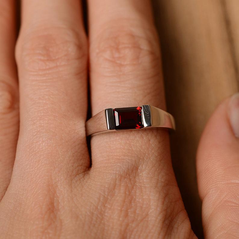 1 Ct Emerald Cut Red Garnet 925 Sterling Silver Solitaire January Birthstone Ring
