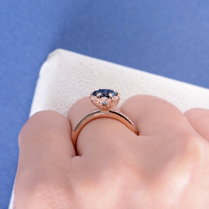 1 CT London Blue Topaz Diamond 925 Sterling Silver Women Halo Floral Engagement Ring
