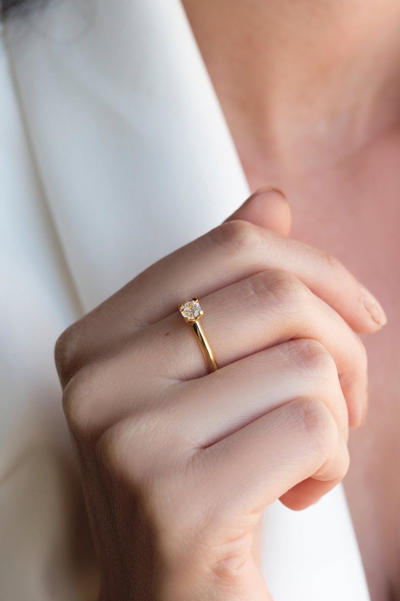 1 CT Round Cut Diamond Yellow Gold Over On 925 Sterling Silver Solitaire Engagement Ring
