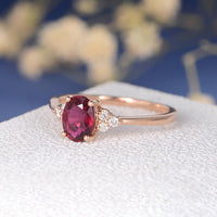 1.50 Ct Oval Cut Red Ruby Rose Gold Over On 925 Sterling Silver Solitaire W/Accents Anniversary Gift Ring