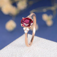 1.50 Ct Oval Cut Red Ruby Rose Gold Over On 925 Sterling Silver Solitaire W/Accents Anniversary Gift Ring