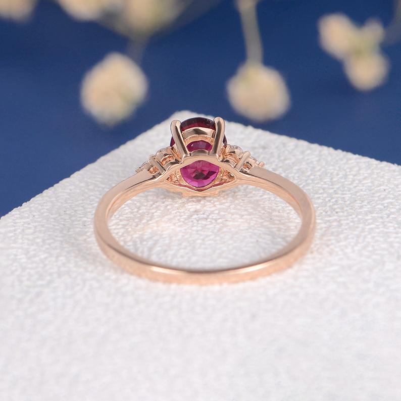 1.50 Ct Oval Cut Red Ruby Rose Gold Over On 925 Sterling Silver Solitaire W/Accents Anniversary Gift Ring