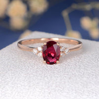 1.50 Ct Oval Cut Red Ruby Rose Gold Over On 925 Sterling Silver Solitaire W/Accents Anniversary Gift Ring