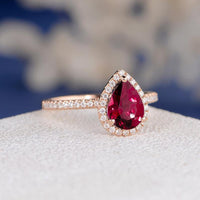 1 CT Pear Cut Red Ruby Diamond 925 Sterling Silver Halo Anniversary Gifts For Her