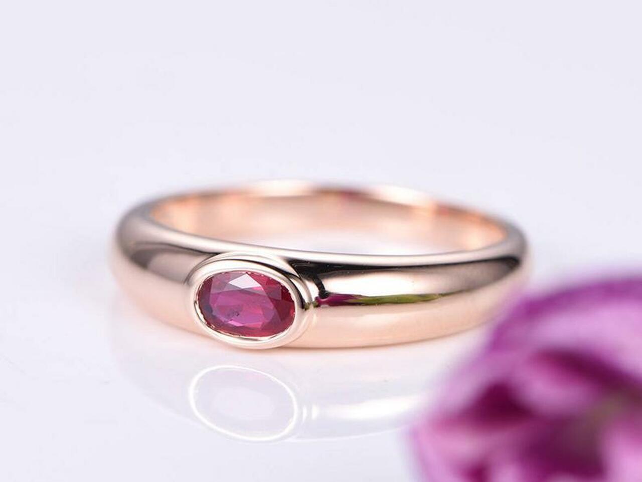 1.00 Ct Oval Cut Red Ruby Rose Gold Over On 925 Sterling Silver July Birthstone Solitaire Ring