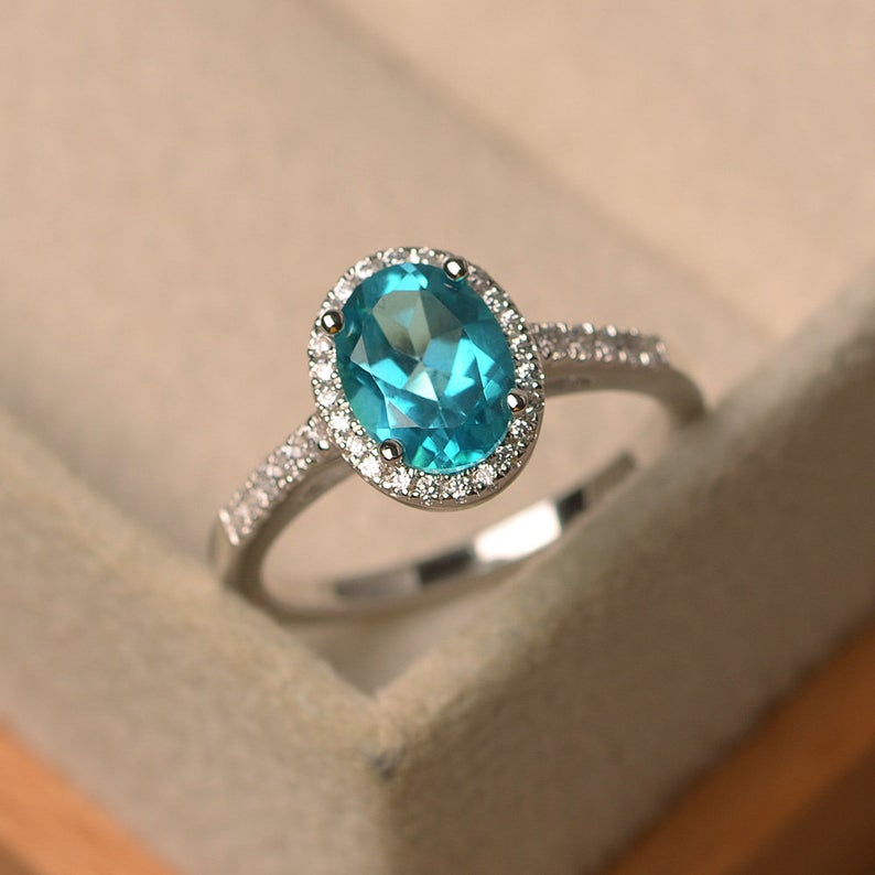 2.25 Ct Oval Cut Blue Topaz 925 Sterling Silver Halo Engagement Wedding Ring