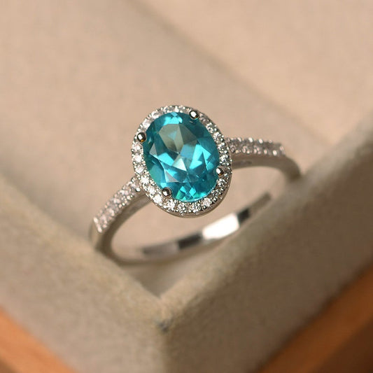 2.25 Ct Oval Cut Blue Topaz 925 Sterling Silver Halo Engagement Wedding Ring