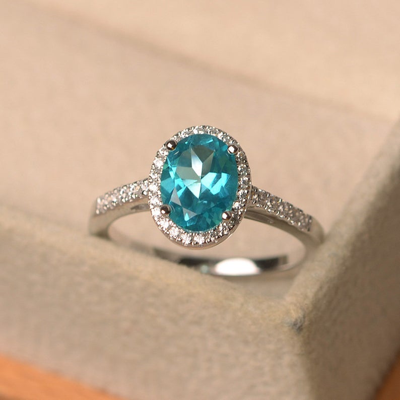 2.25 Ct Oval Cut Blue Topaz 925 Sterling Silver Halo Engagement Wedding Ring