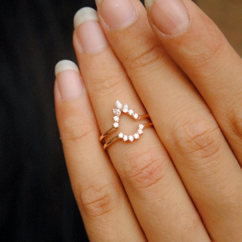 0.75 CT Marquise Pear & Diamond Ring Guard 925 Sterling Silver Wedding Band