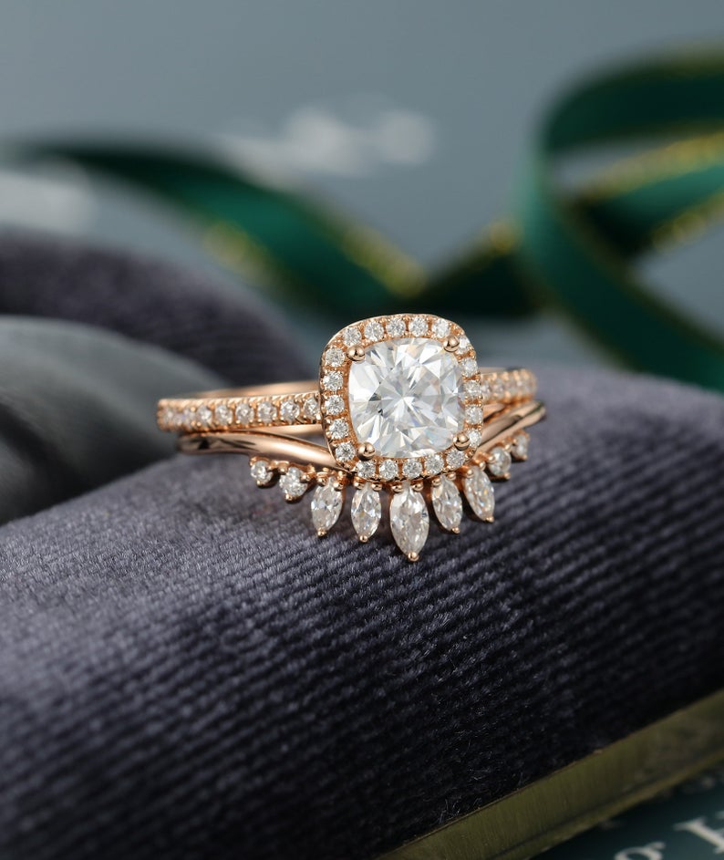 2.75 Ct Cushion Cut 925 Sterling Silver Halo Engagement Bridal Ring Set