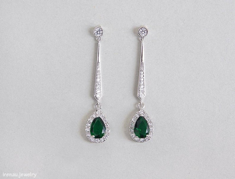 2.25 Ct Pear Cut Green Emerald 925 Sterling Silver Gorgeous Anniversary Gift Earrings