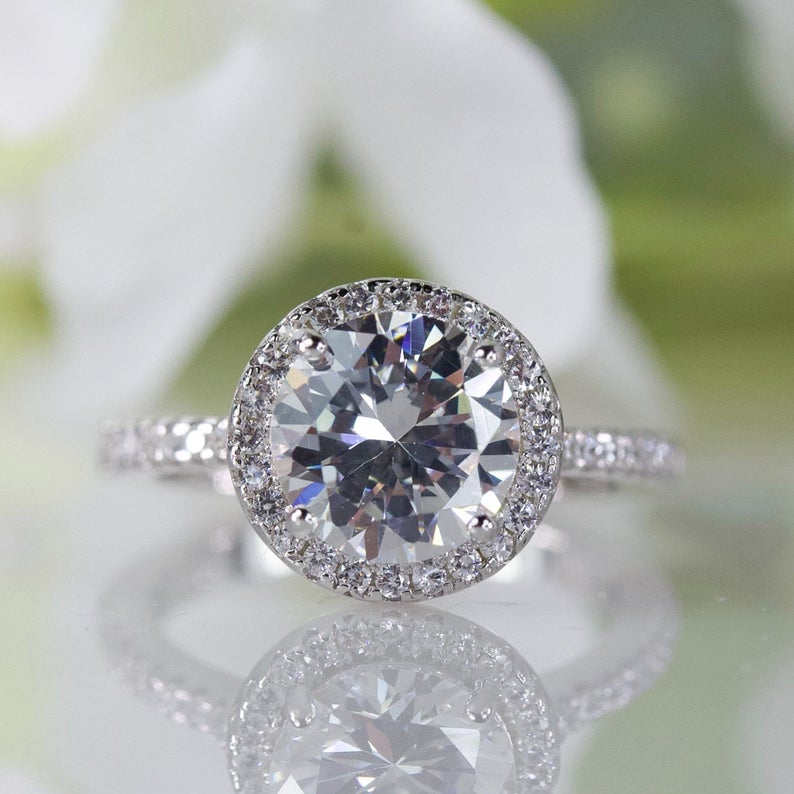 1 CT Round Cut White CZ Diamond White Gold Over On 925 Sterling Silver Halo Bridal Ring Set