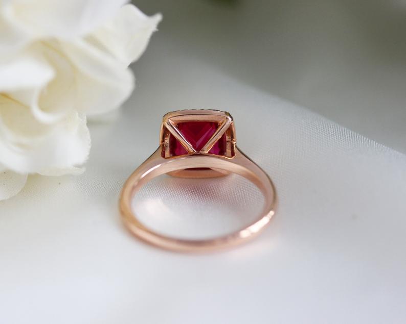 2 CT Cushion Cut Ruby Diamond 925 Sterling Silver Halo Women's Wedding Ring