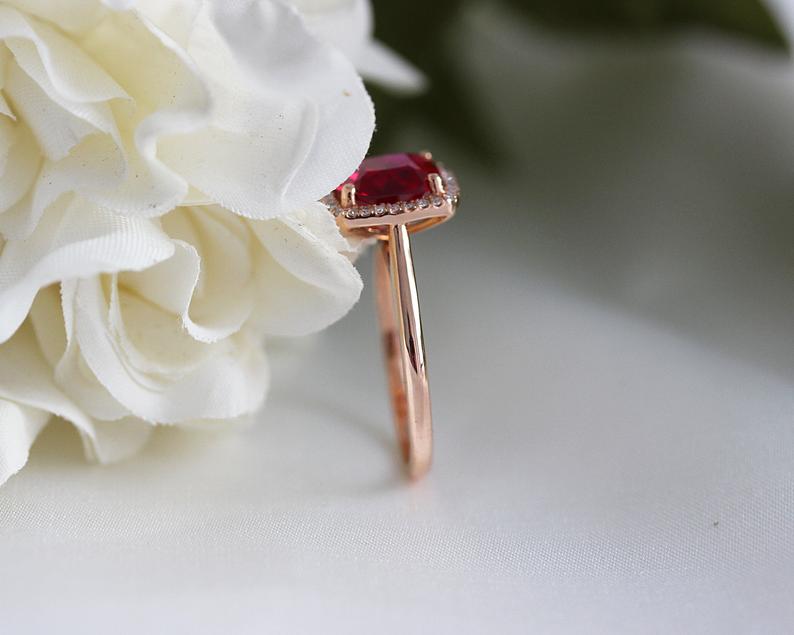 2 CT Cushion Cut Ruby Diamond 925 Sterling Silver Halo Women's Wedding Ring