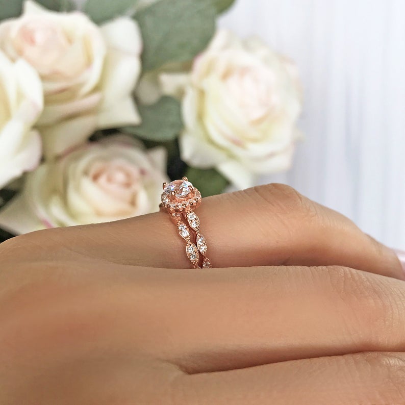 1 CT Round Cut Diamond 925 Sterling Silver Halo Wedding Bridal Ring Set