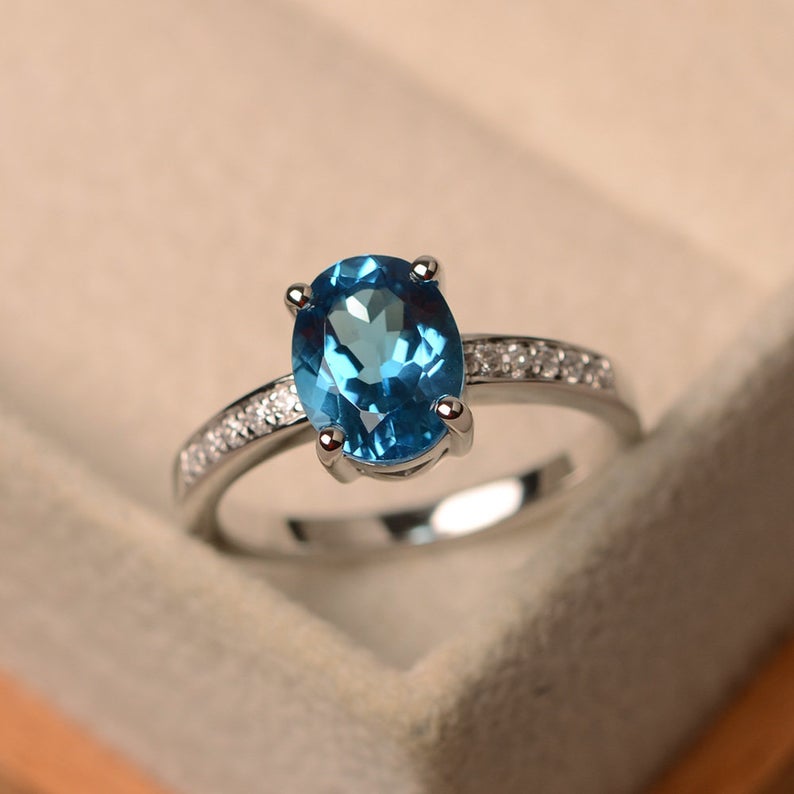 2.50 Ct Oval Cut London Blue Topaz 925 Sterling Silver Solitaire W/Accents Anniversary Gift Ring - atjewels.in