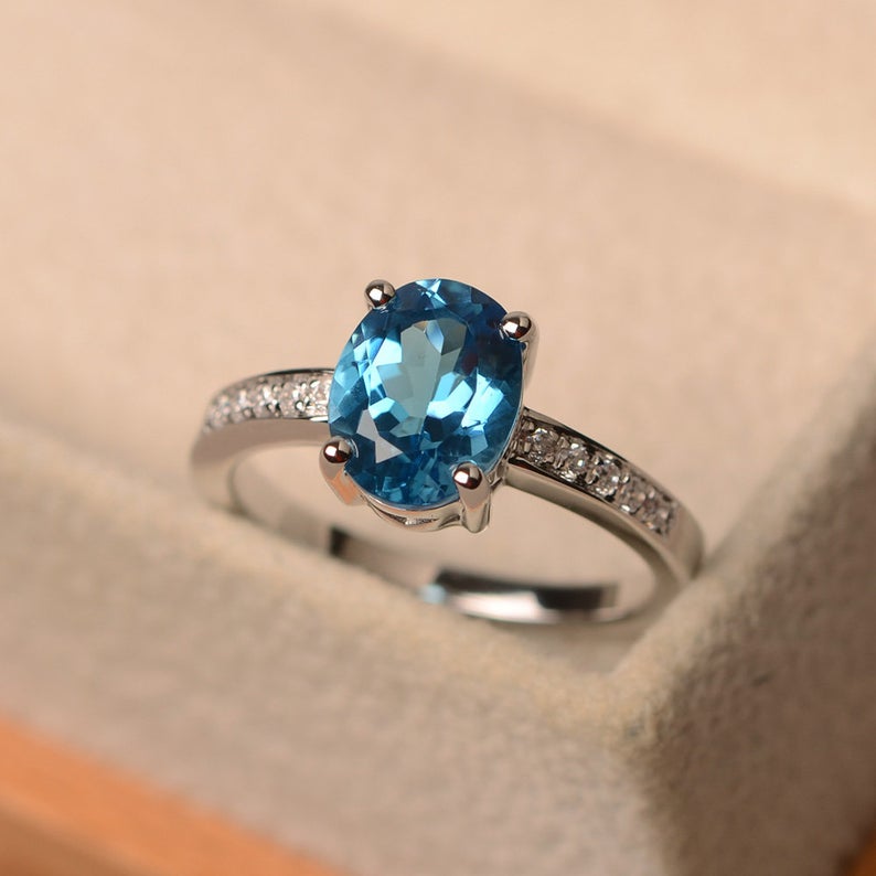 2.50 Ct Oval Cut London Blue Topaz 925 Sterling Silver Solitaire W/Accents Anniversary Gift Ring - atjewels.in